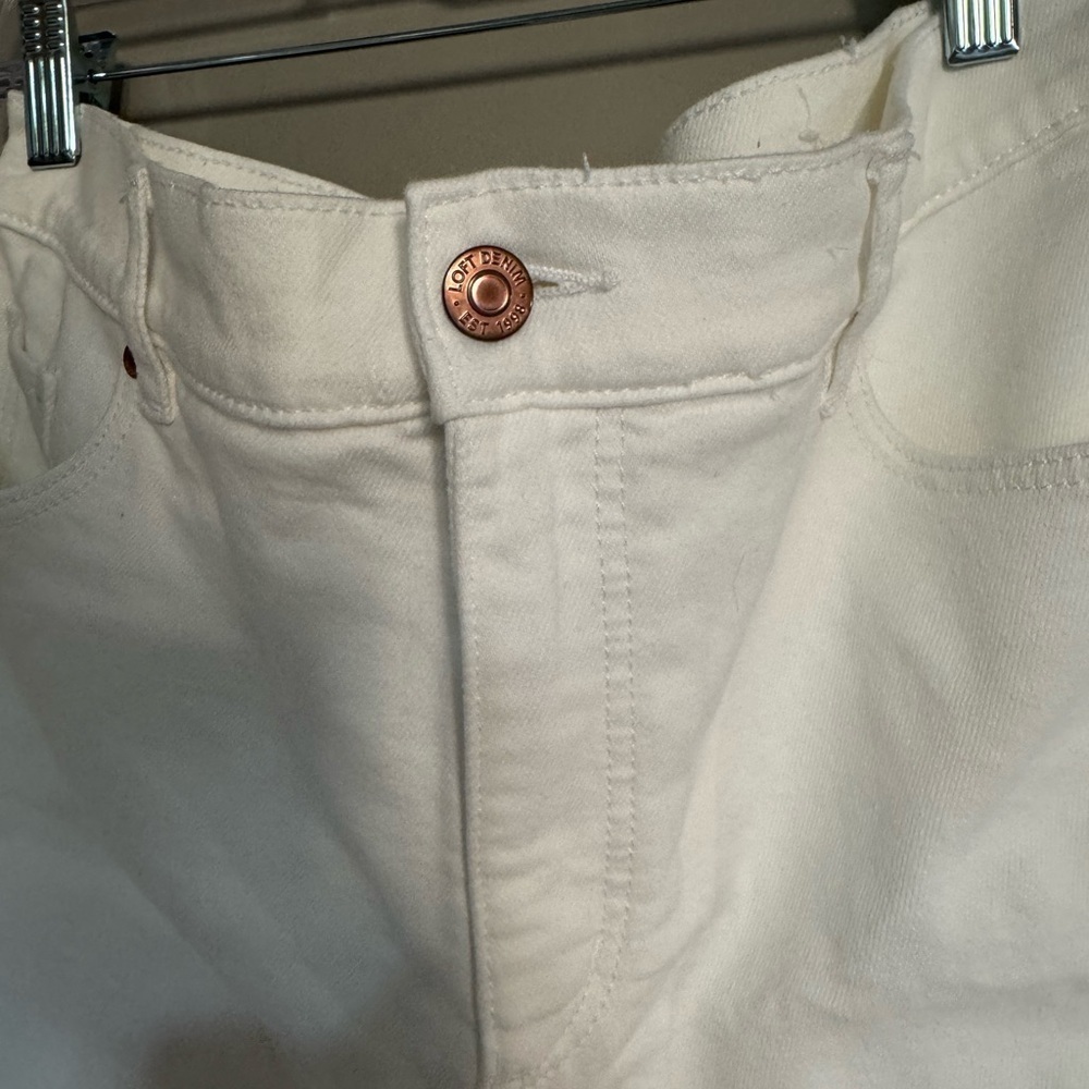 LOFT White High Waist Shorts with Distressed Hem - Picture 2 of 7